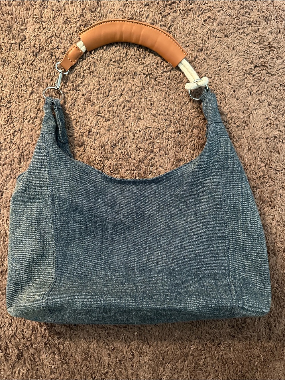 Denim Shoulder Hobo Bag with Tan Handle